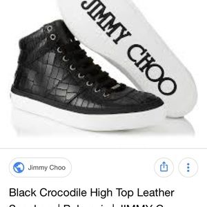 Jimmy Choo black crocodile high top sneakers